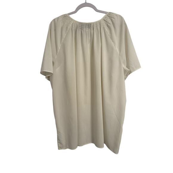 Maggie Barnes Womens Plus 2X Cottagecore Smocked V Neck Tie White Blouse Classic - Picture 2 of 11